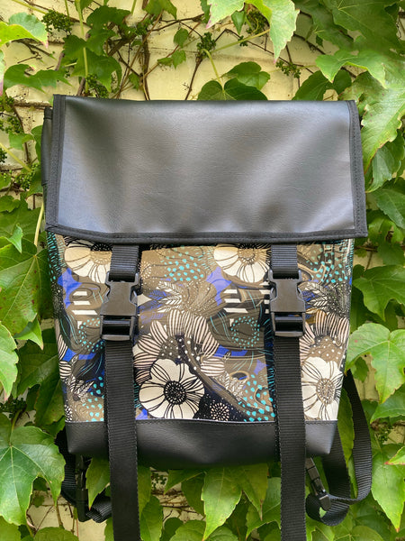 Backpack/ Shoulder Bag - Wild Floral Cobalt