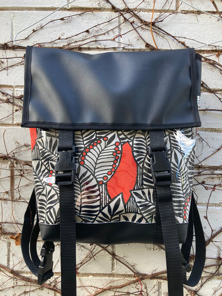 Backpack/ Shoulder Bag -  Leafy Red