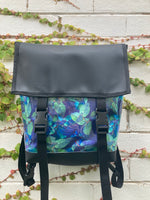 Backpack/ Shoulder Bag - Green Blue Leaves