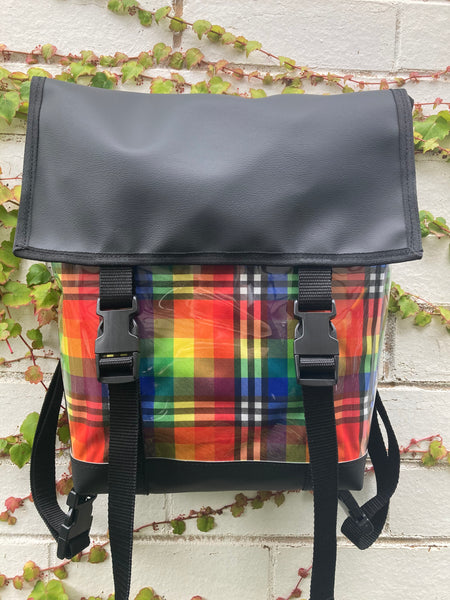 Backpack/ Shoulder Bag -  Rainbow Plaid