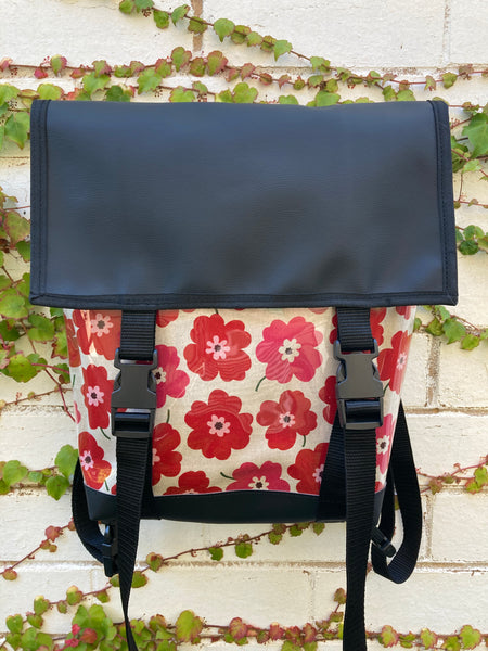 Backpack/ Shoulder Bag - Red Poppies